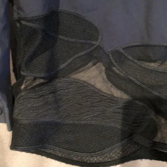 Women’s Navy Button-Up Blouse with Sheer Hem - Picture 2 of 8